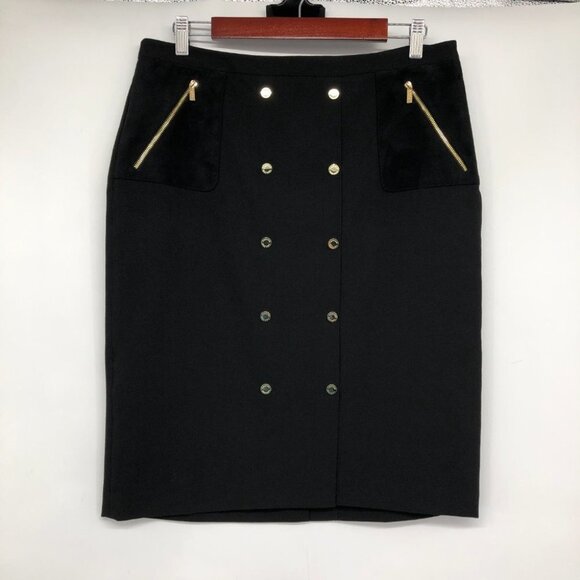 Calvin Klein Black Gold buttoned Knee Length Pencil Skirt size 12 - Picture 14 of 14